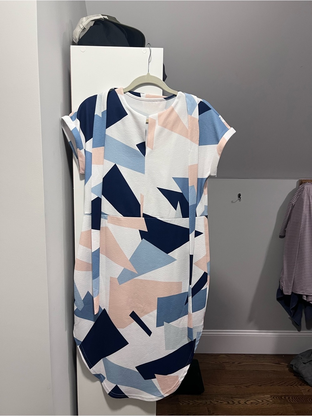 Amazon Geometric Midi Dress - Navy, Blues & Blush